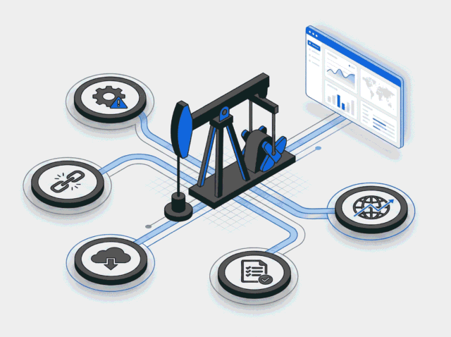 Oil and gas industry challenges including production restart, regulatory pressure, and operational inefficiency