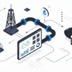 Oil and gas industry digital analytics system with drilling rigs, pipeline, cloud storage, and data dashboard