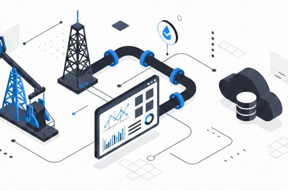 oil-industry-data-analytics-digital-transformation.png Oil and gas industry digital analytics system with drilling rigs, pipeline, cloud storage, and data dashboard