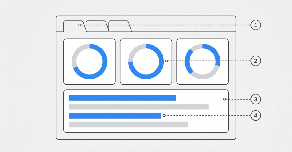 Annotated wireframe of a municipal asset management dashboard showing asset condition, capital spend, and service level metrics