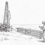 AER Directive 011 estimated liability: a service rig crew at a wellsite with the pulled tubing and rods racked beside the wellhead