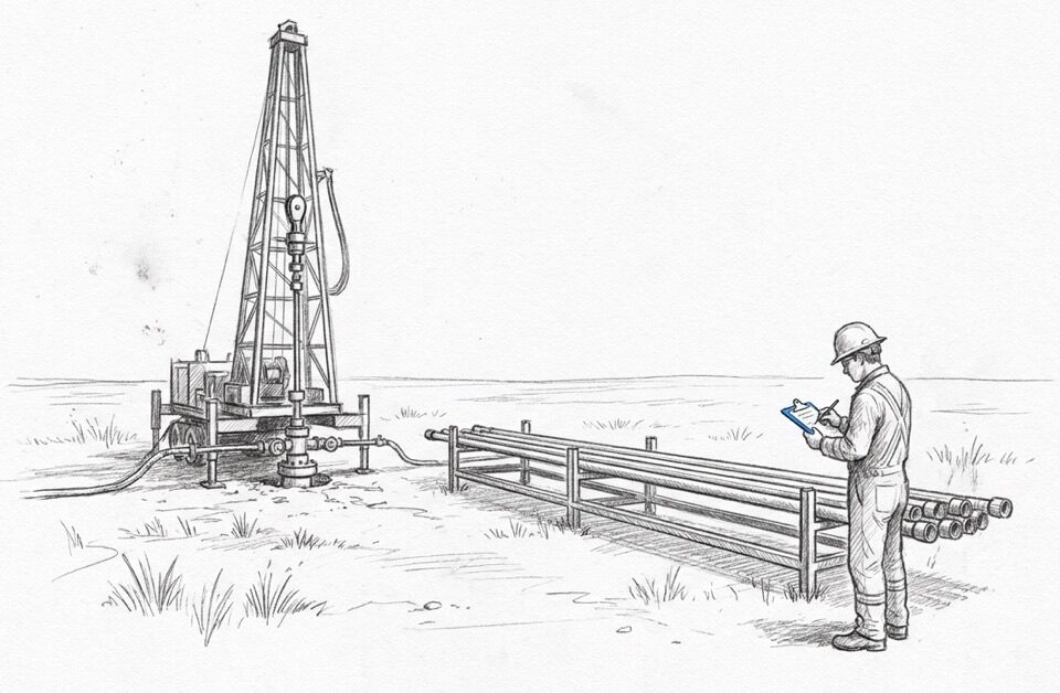 Featured AER Directive 011 estimated liability: a service rig crew at a wellsite with the pulled tubing and rods racked beside the wellhead