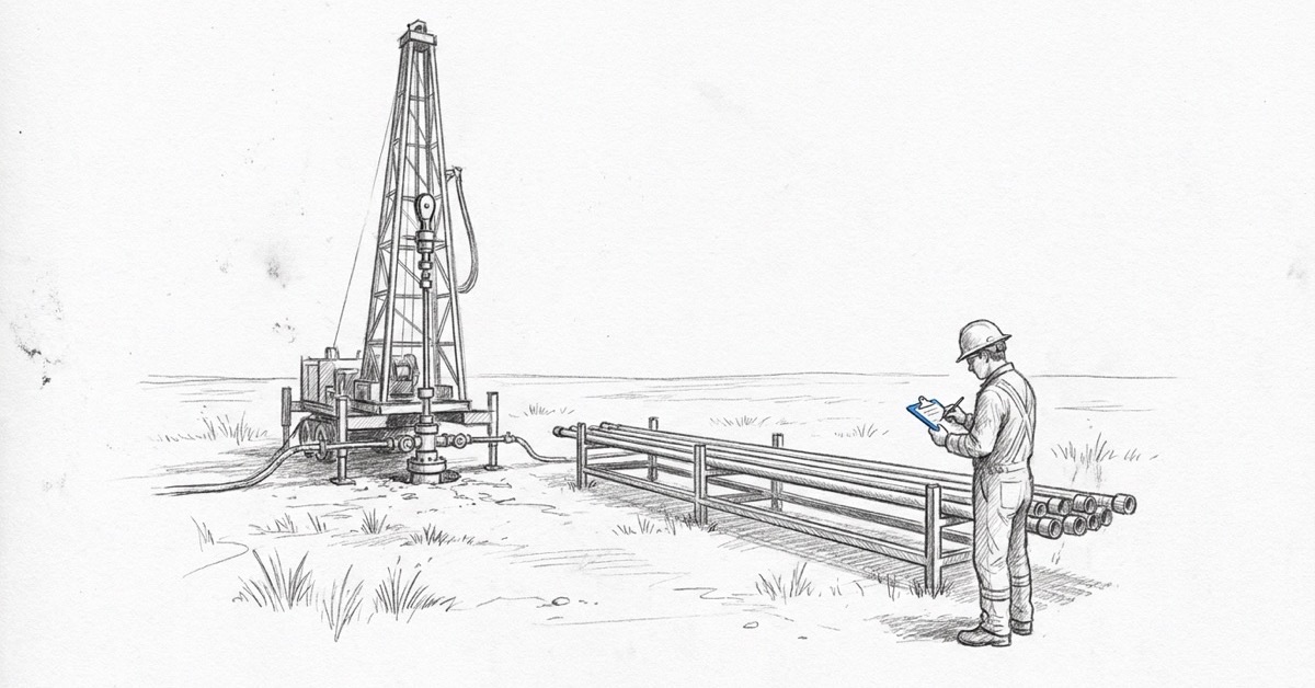 AER Directive 011 estimated liability: a service rig crew at a wellsite with the pulled tubing and rods racked beside the wellhead