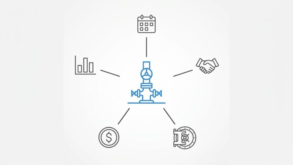 Minimal icon infographic of one well's estimated liability feeding five AER uses: closure quotas, licensee assessment, security deposits, the orphan fund levy and public reporting